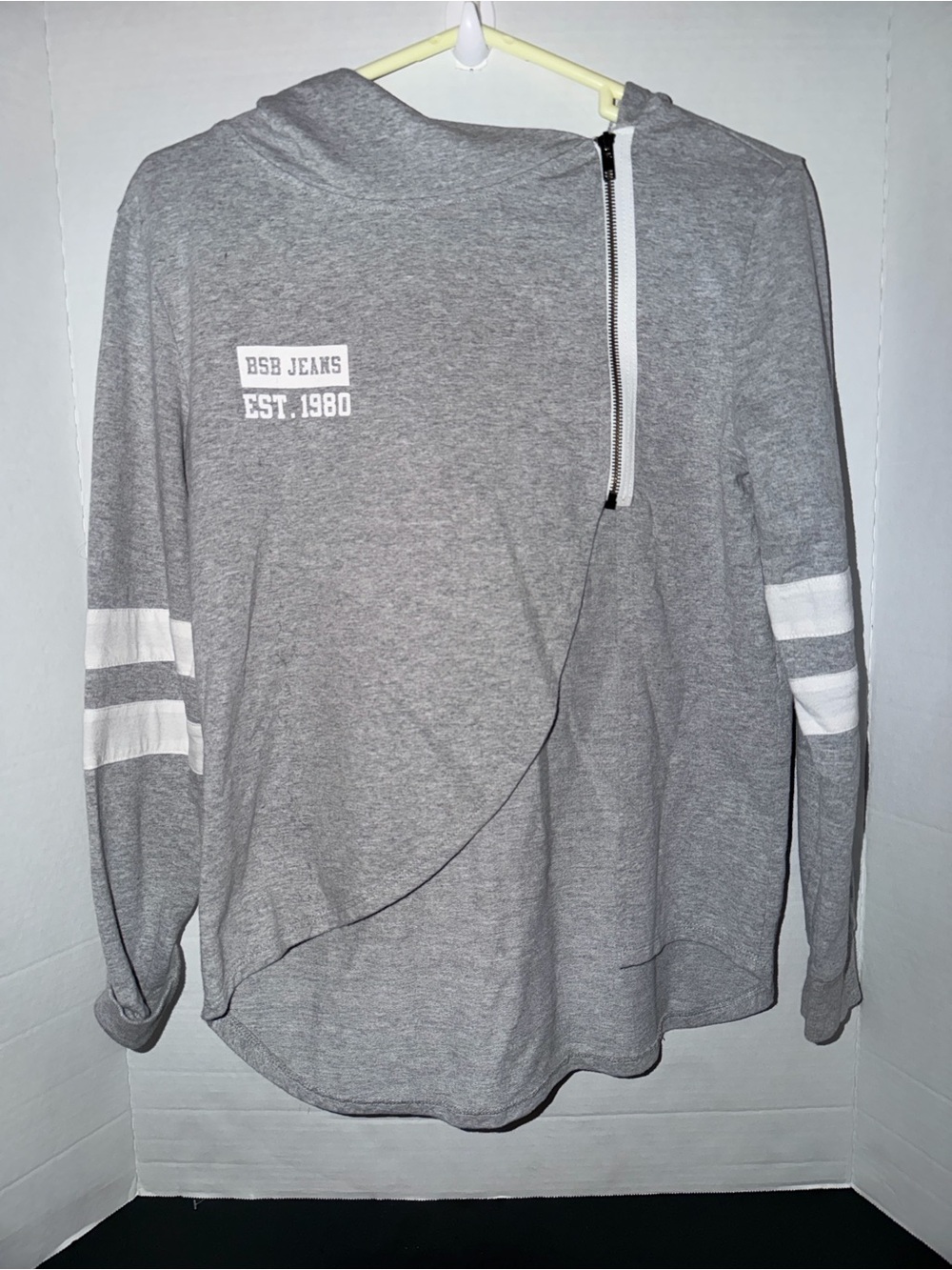 Women's Gray Hooded Sweatshirt with Asymmetrical Zip